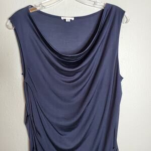 Parenti's Navy Silk Draped Knee Length Dress Size L Elegant Lightweight Stretchy